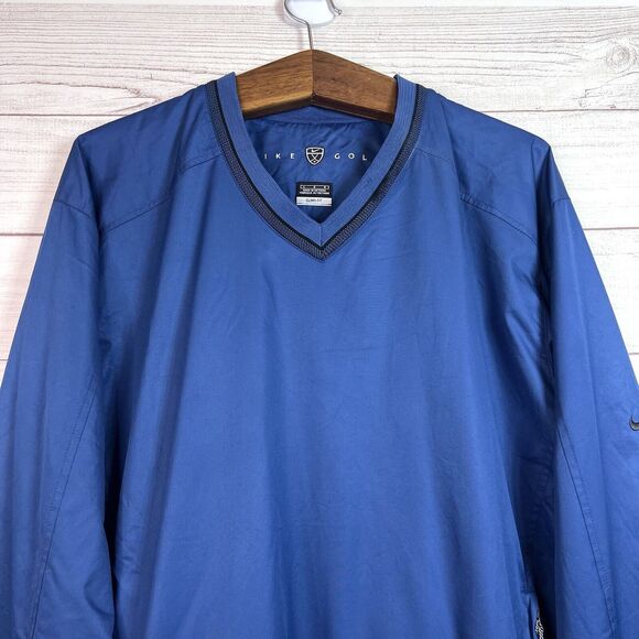 Nike Golf Y2K V Neck Long Sleeve Pullover Blue Front Pockets Windbreaker Men's L - Picture 3 of 10